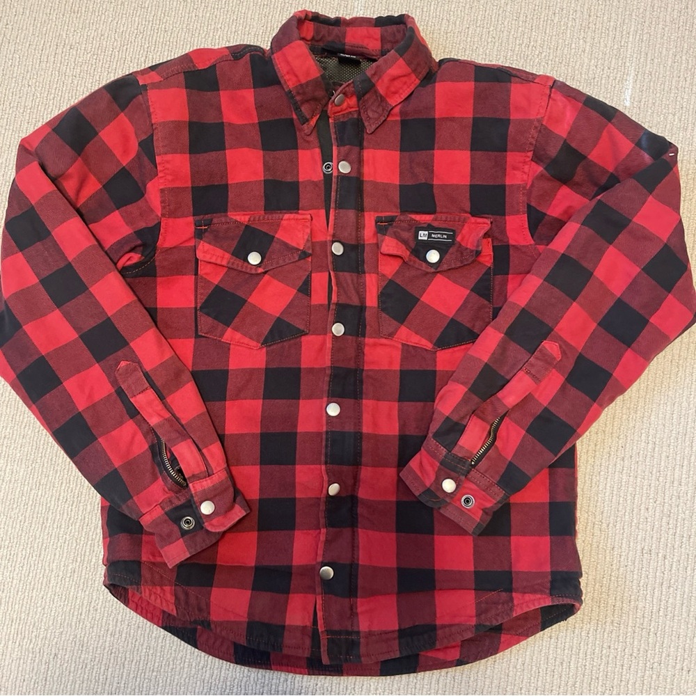 Mens Merlin Motorcycle AXE Shirt MCP004AXE Size Small Red Black Check